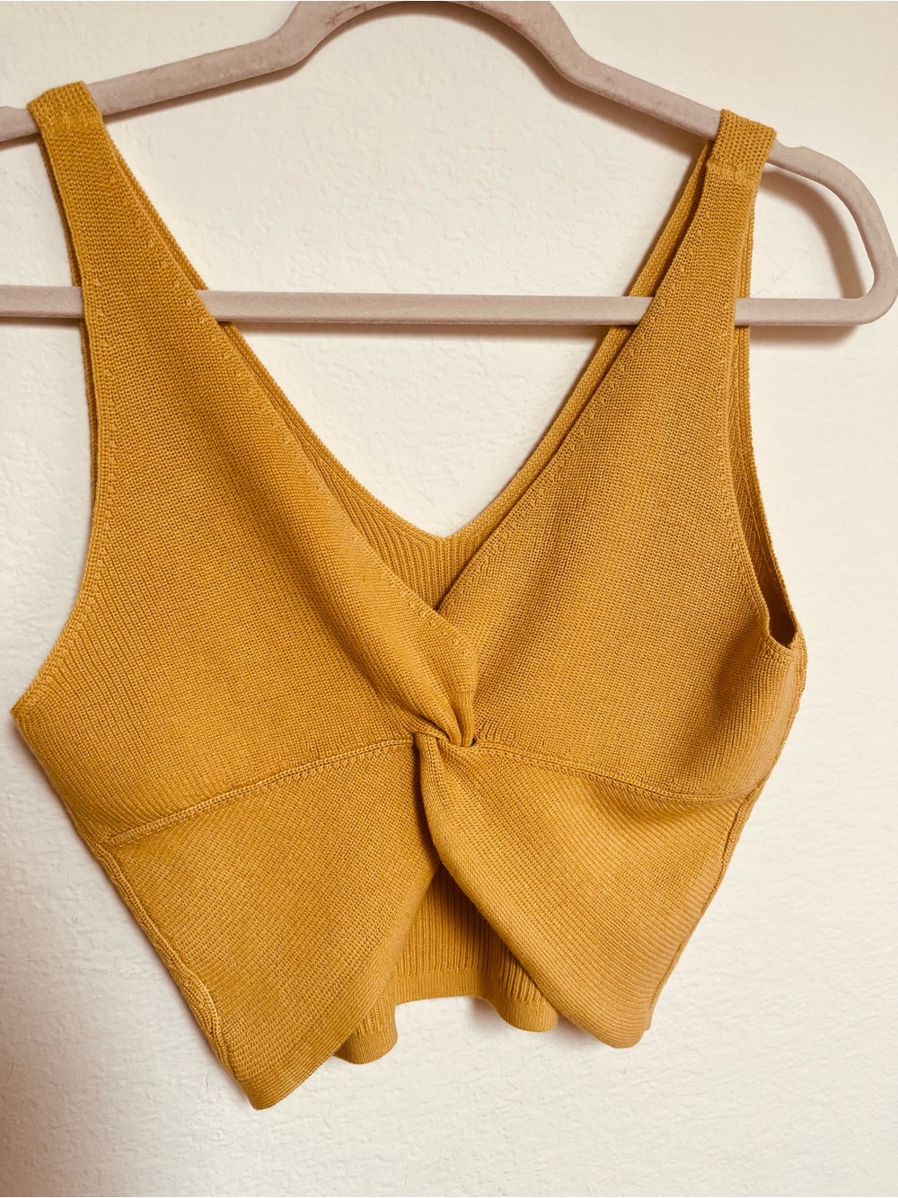 Amour Vert Mustard Twist-Front Knit Crop Top
